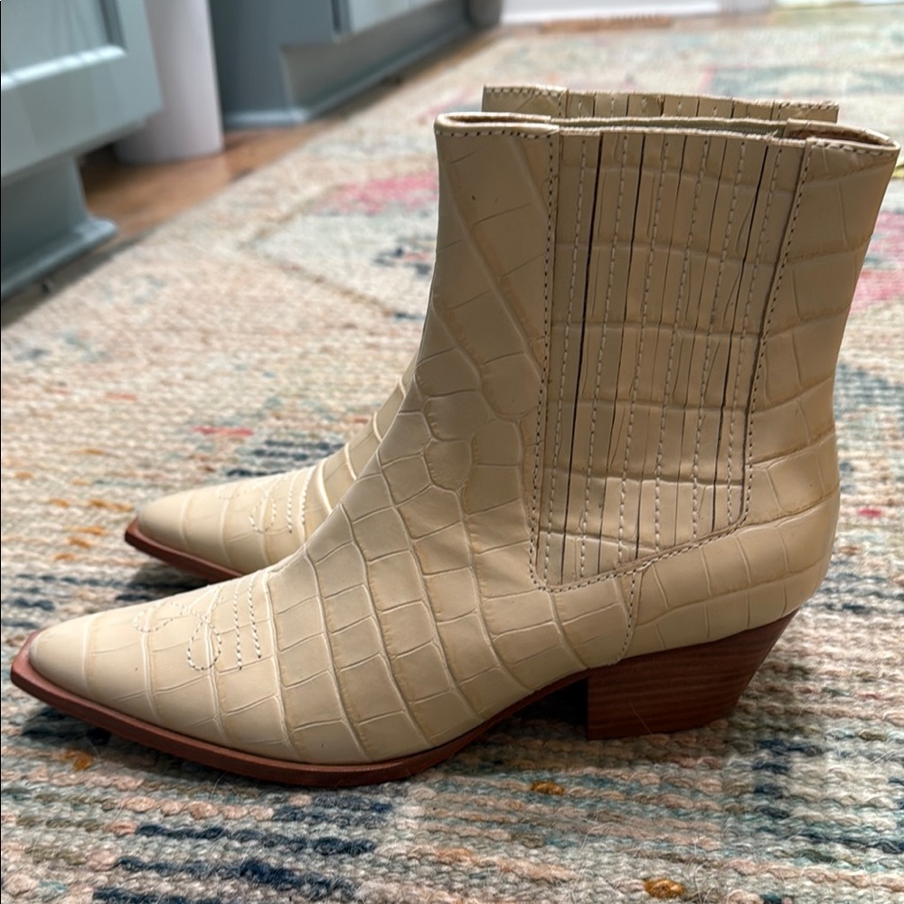 Schutz Chic Cream Croc-Embossed Ankle Boots - Picture 2 of 4